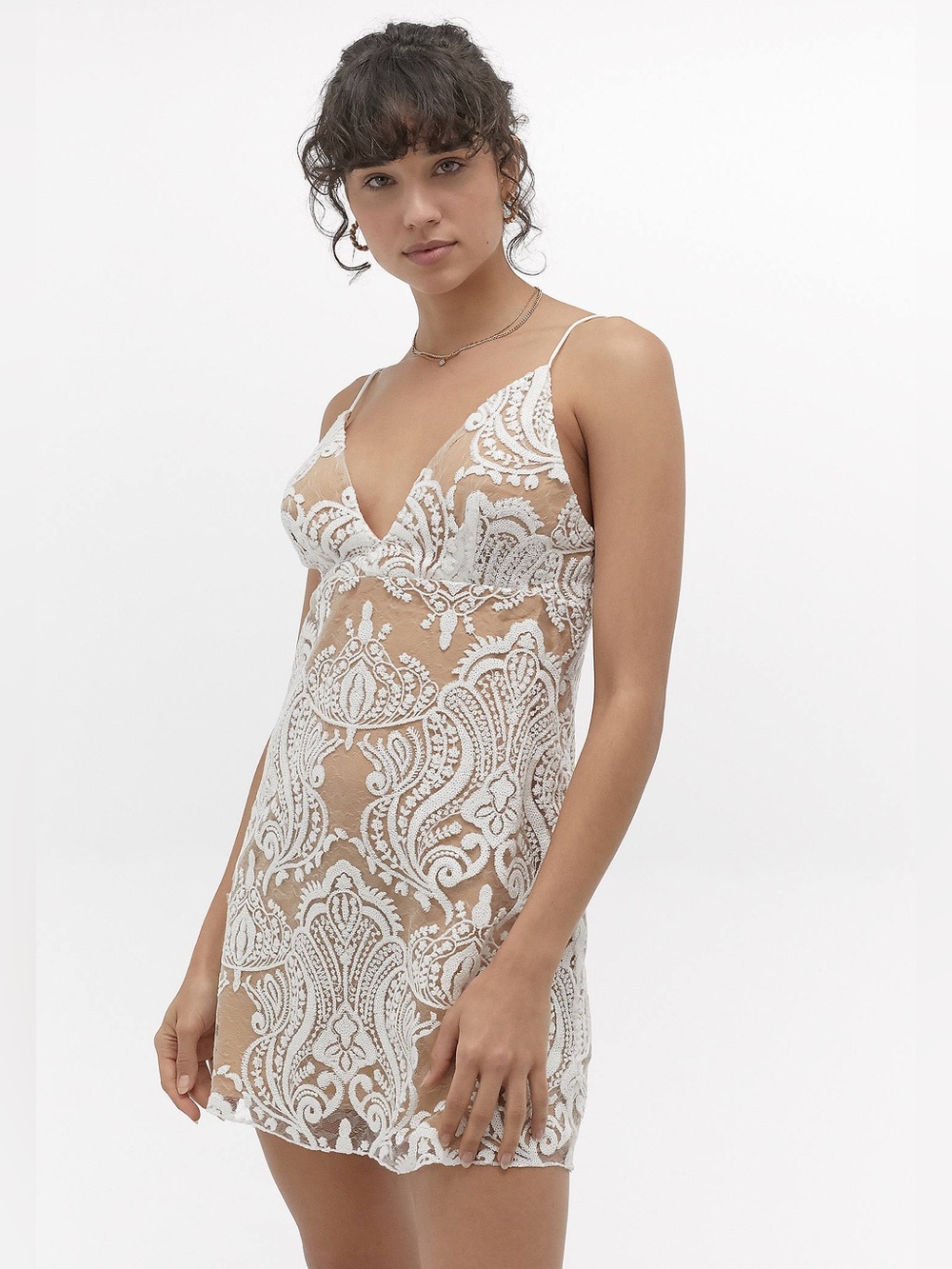 Free People Night Shimmers Mini Dress lace detailing